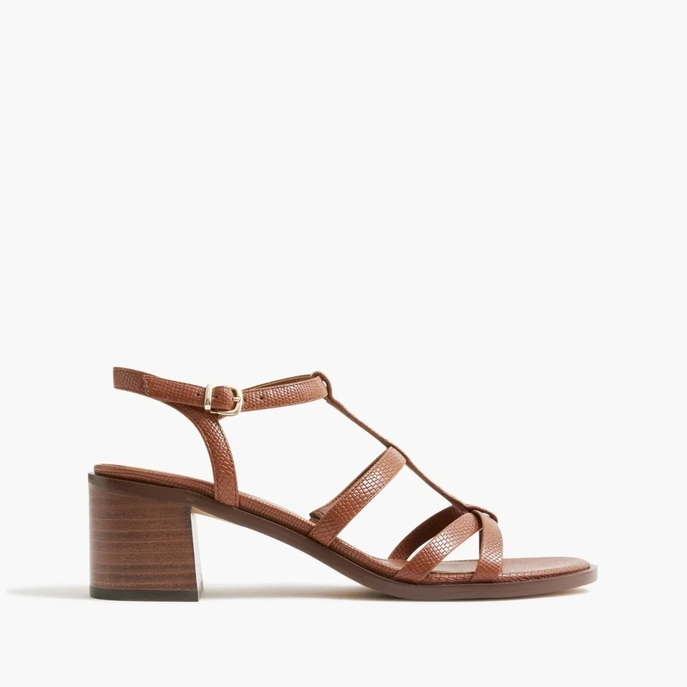 J Crew Textured T-strap heeled sandals CG151